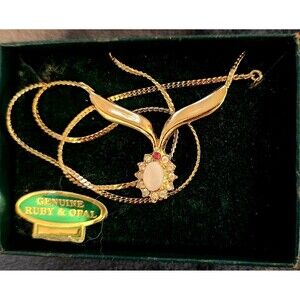 Lady Mayfair 28 Inch Opal Ruby Necklace With Box No Top On Box